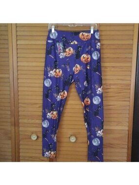 Legging Army Halloween Black Cat Pumpkin Moon Witchy Purple Leggings PS14-20